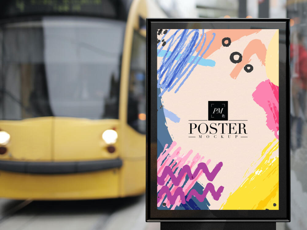 Outdoor Bus Stop Advertisement Vertical Billboard Poster Mockup PSD 2018