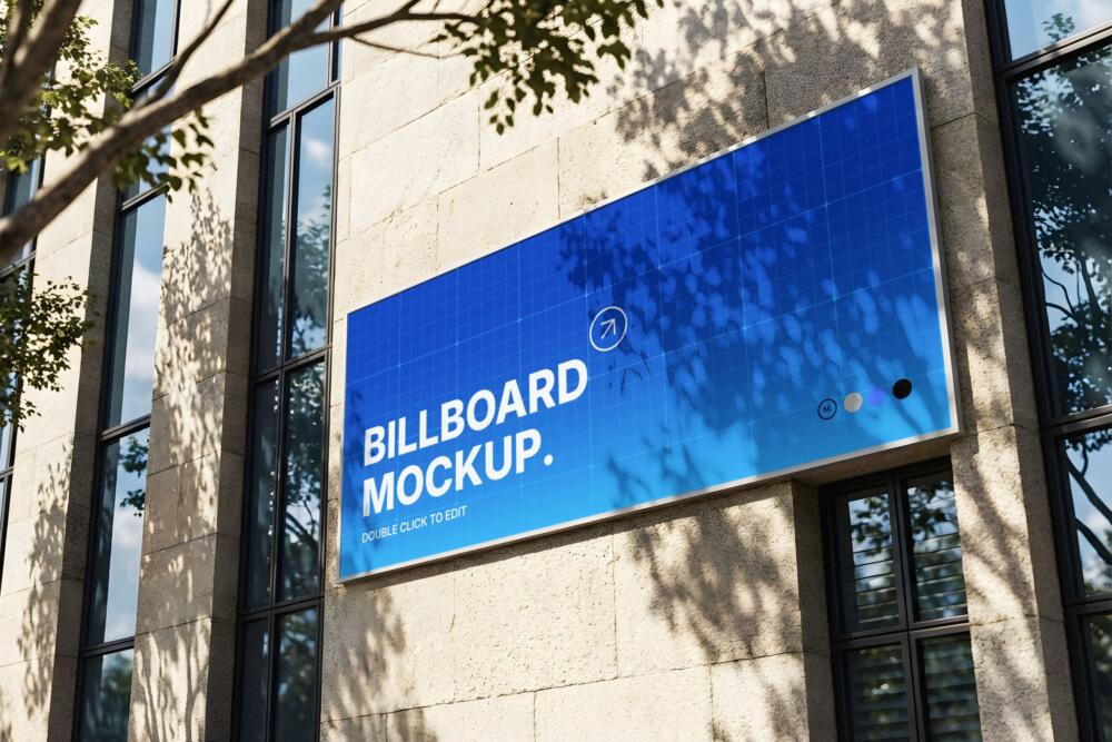 Outdoor Horizontal Billboard Mockup on Stone Building