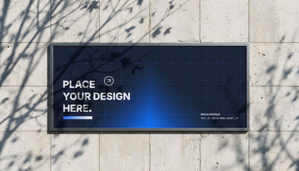 Outdoor Horizontal Billboard Signage Mockup on Stone Wall
