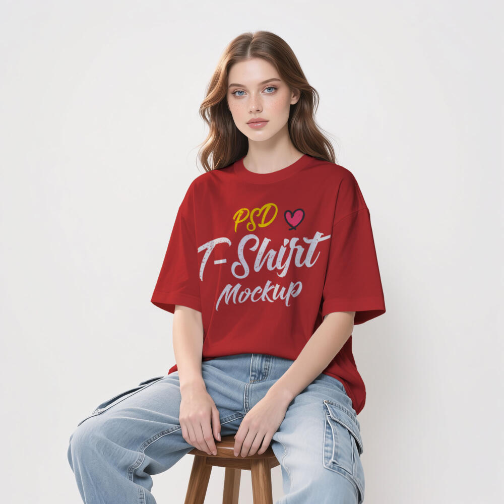 Oversized Crew Neck T-Shirt Mockup