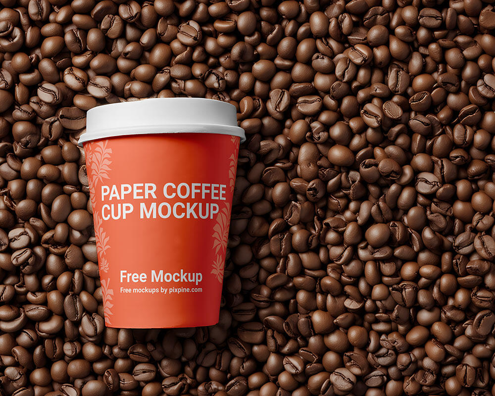 Paper Cup on Coffee Beans Mockup