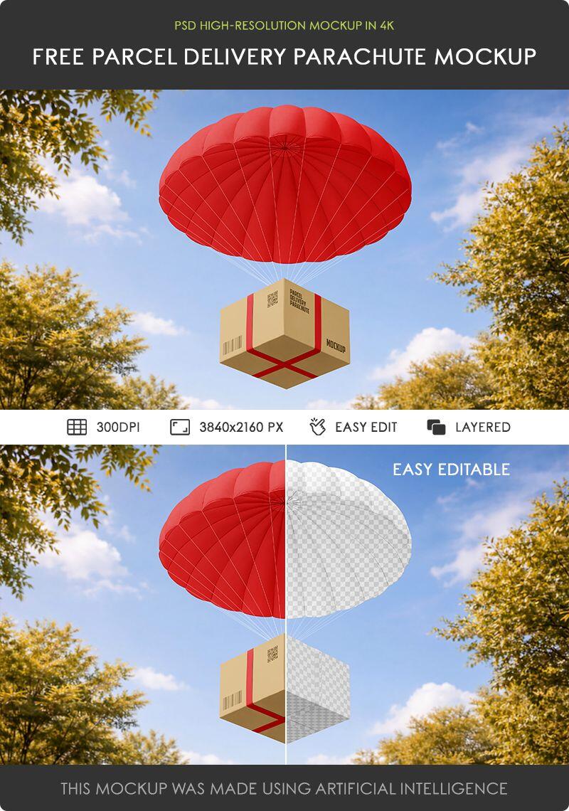 Parcel Delivery Parachute Mockup