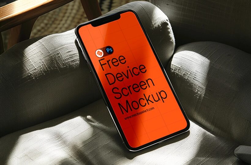 Phone Screen Mockup PSD, Sunlit Sofa Interior