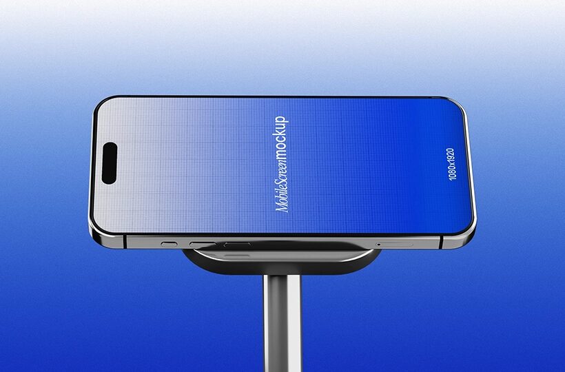 Phone Stand Mockup PSD, Horizontal Device Scene