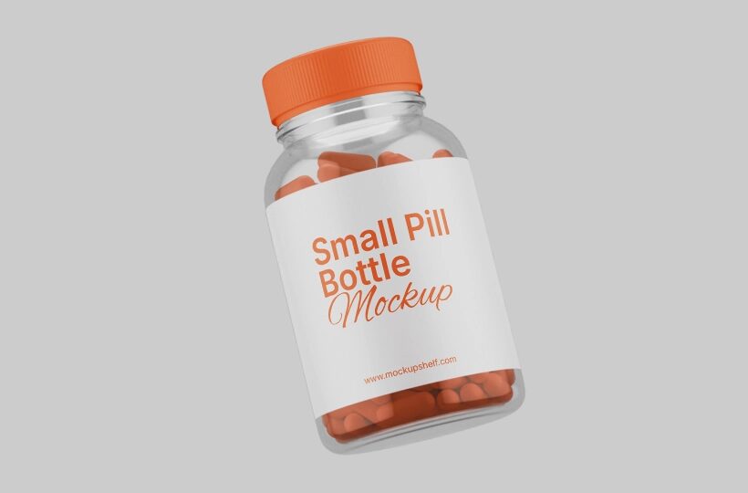 Pill Bottle Mockup on Solid Backdrop PSD, Studio Scene