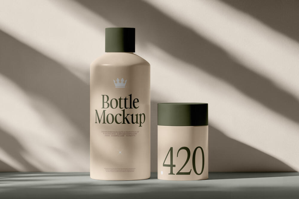 Plastic Cosmetic Bottle and Deodorant Mockup