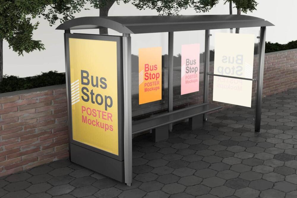 Poster On Bus Stop Mockups