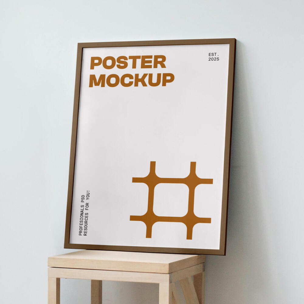 Poster on Wooden Stool Mockup