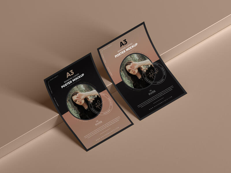 PSD Branding A3 Curved Poster Mockup
