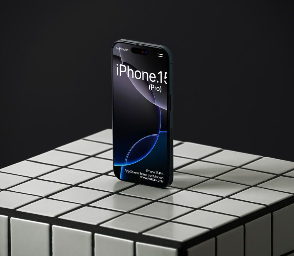 Psd iPhone 15 Pro Mockup Schowcase Scene