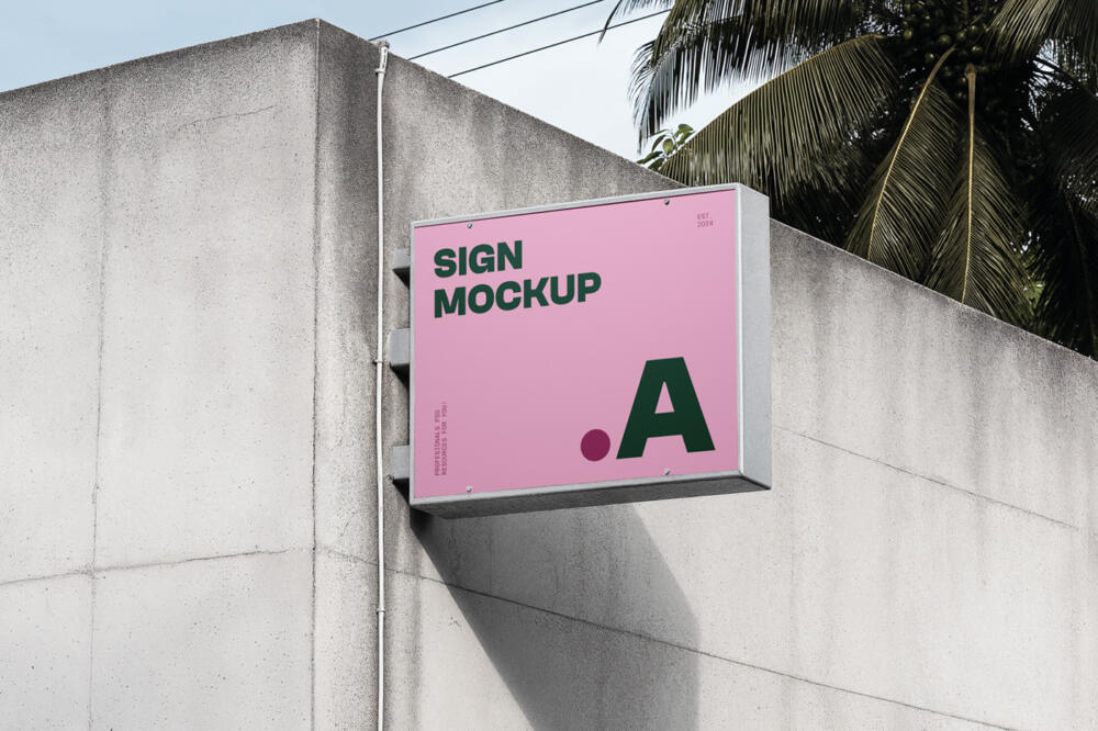 Rectangle Sign on Concrete Wall Mockup
