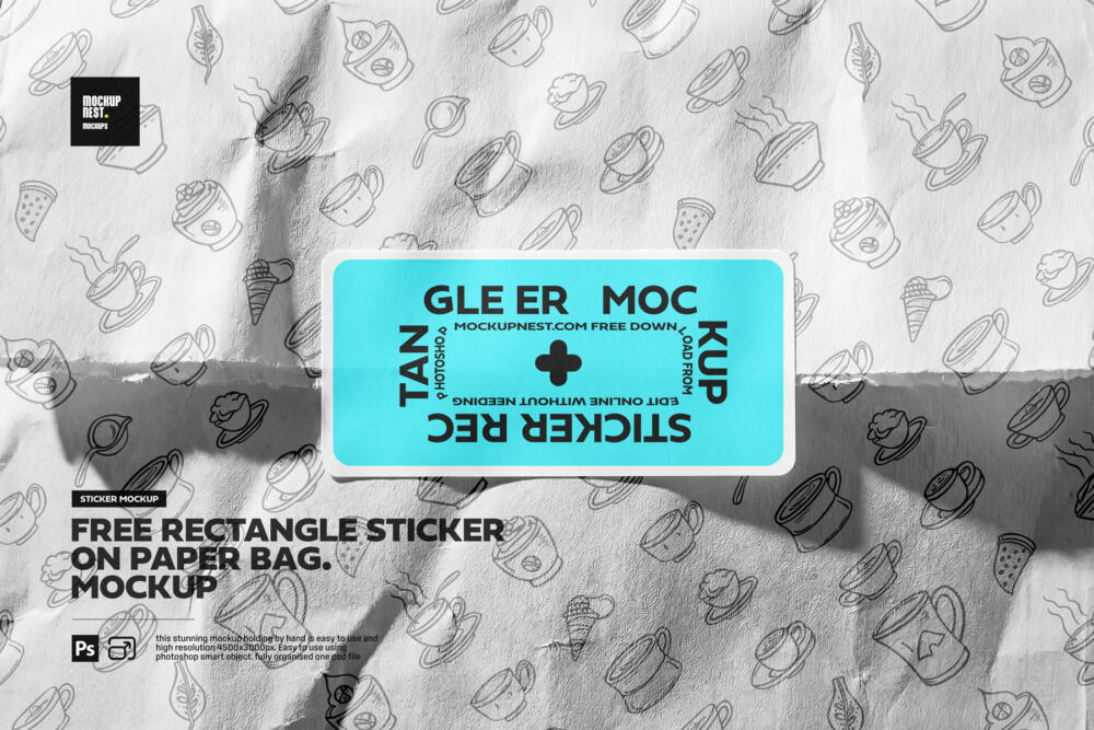 Rectangle Sticker On Paper Bag Mockup