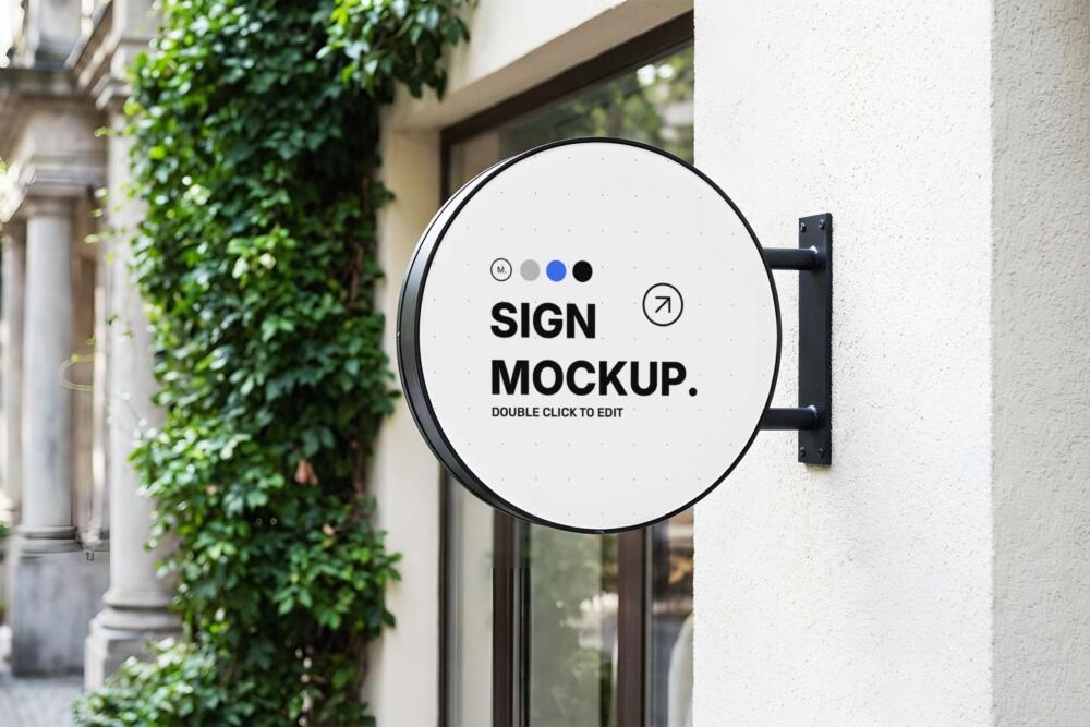 Round Outdoor Wall Sign Mockup