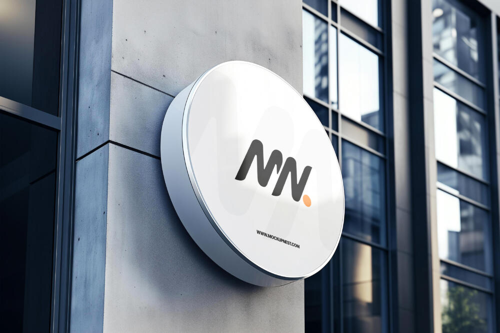 Round Signboard Mockup On Building Wall