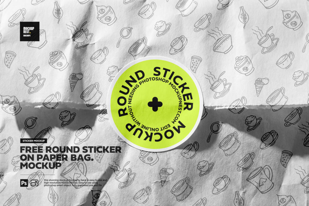 Rectangle Sticker On Paper Bag Mockup