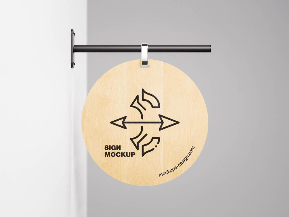 Rounded wooden sign mockup