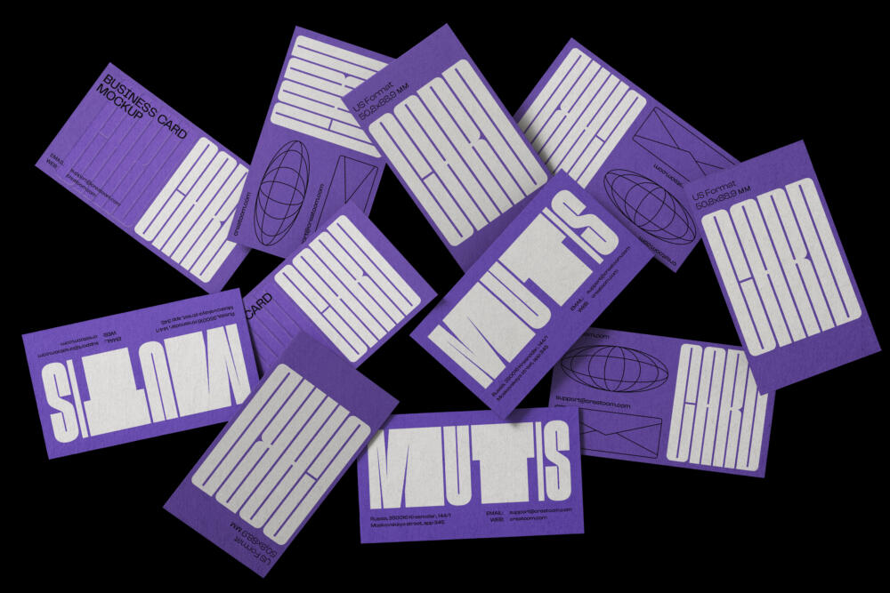 Scattered Business Card Mockups Top View