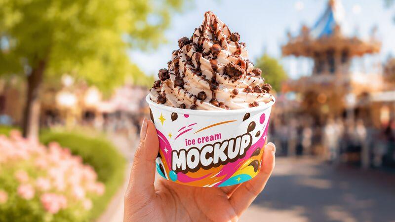 Scene with Carton Ice Cream Cup Mockup