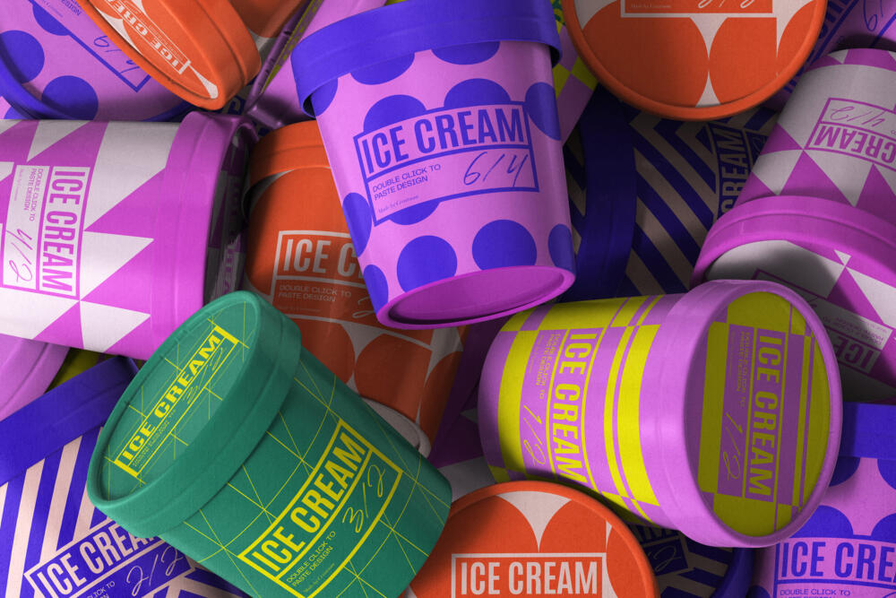 Scene With Carton Ice Cream Cup Mockups V3 Top View | Mockup store