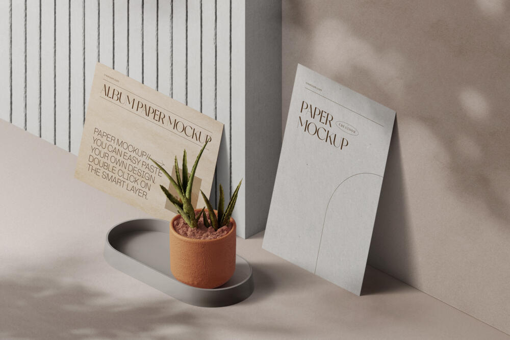 Scene With Paper Mockups And Plant Isometric
