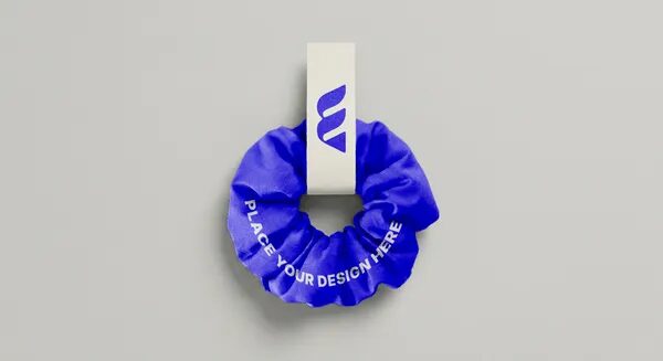 Scrunchie Mockup Top View With Vertical Brand Band (PSD)