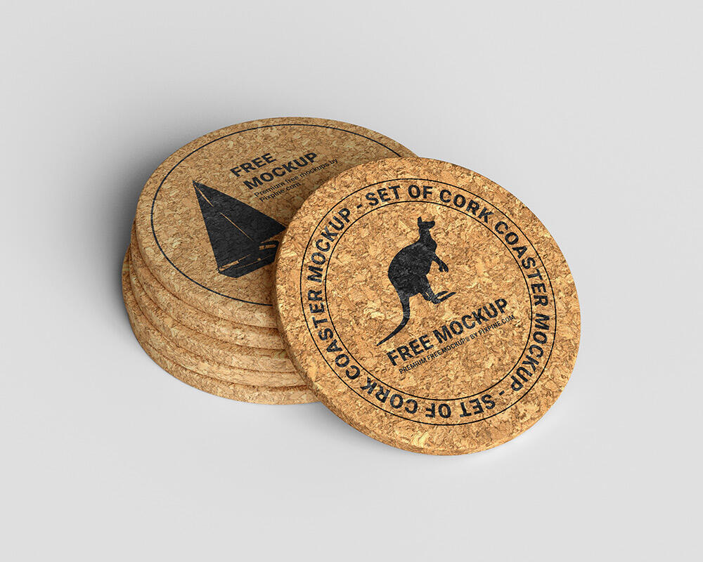 Set of Cork Coaster Mockup - PSD Mockups