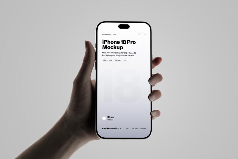 Silver Color iPhone 18 Pro Mockup Holding By Hand