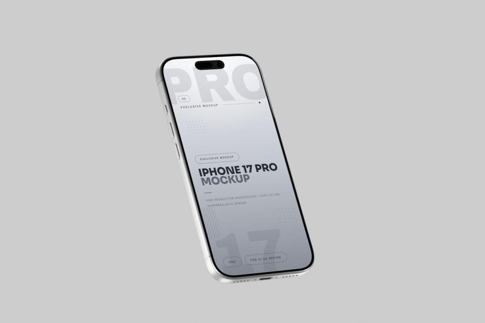 Silver iPhone 17 Pro Mockup Angled View