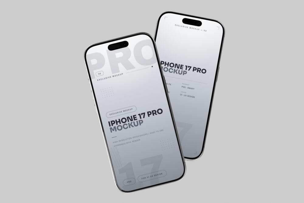 Silver iPhone 17 Pro Mockup Floating Single