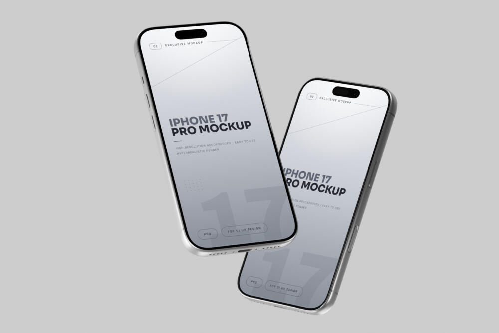 Silver iPhone 17 Pro Mockup Floating