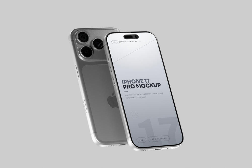 Silver iPhone 17 Pro Mockup High Angle View