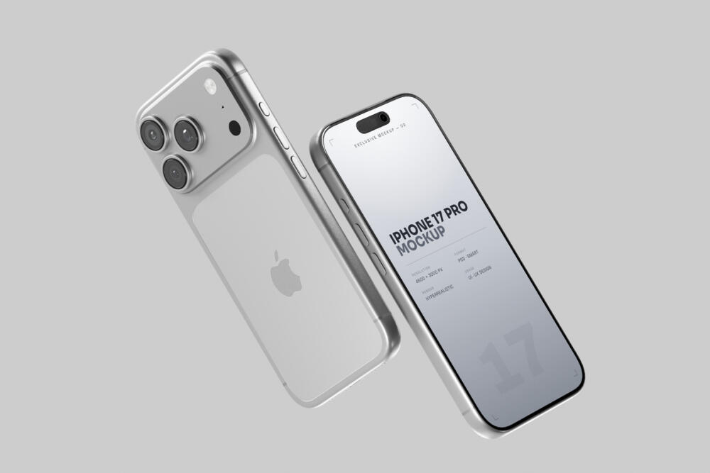 Silver iPhone 17 Pro Mockup In Studio Light