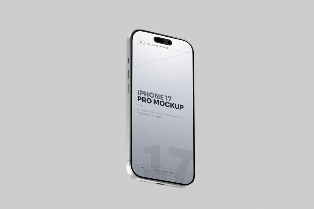 Silver iPhone 17 Pro Mockup Low Perspective