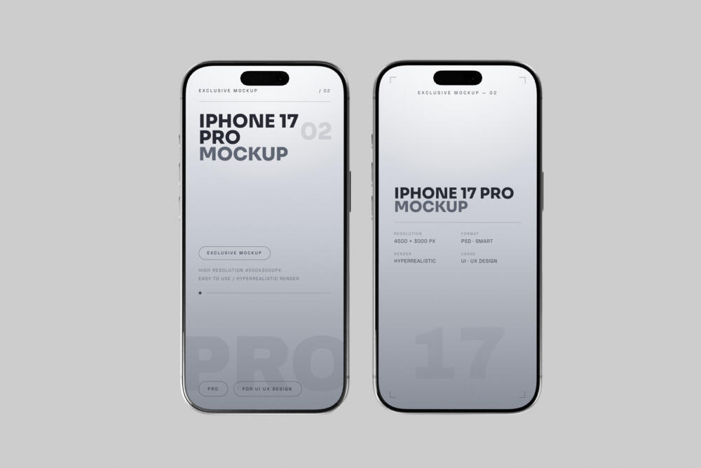 Silver iPhone 17 Pro Mockup Minimal Background Set