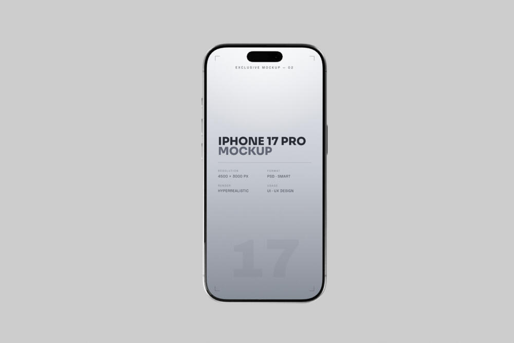 Silver iPhone 17 Pro Mockup Minimal Studio Background