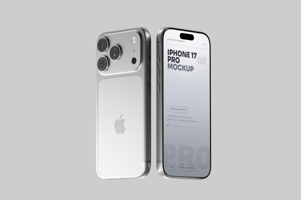Silver iPhone 17 Pro Mockup Pair