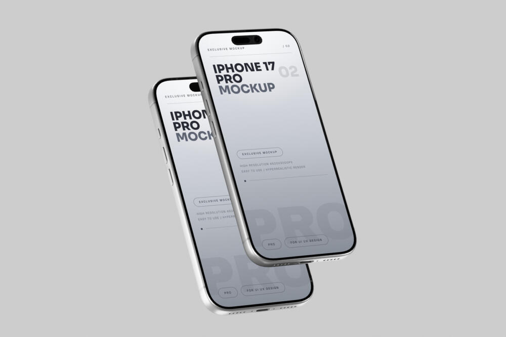 Silver iPhone 17 Pro Mockup Perspective View