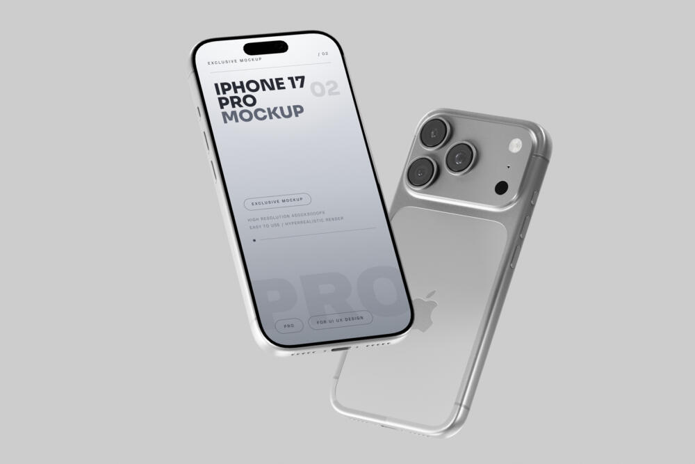 Silver iPhone 17 Pro Mockup Soft Shadows