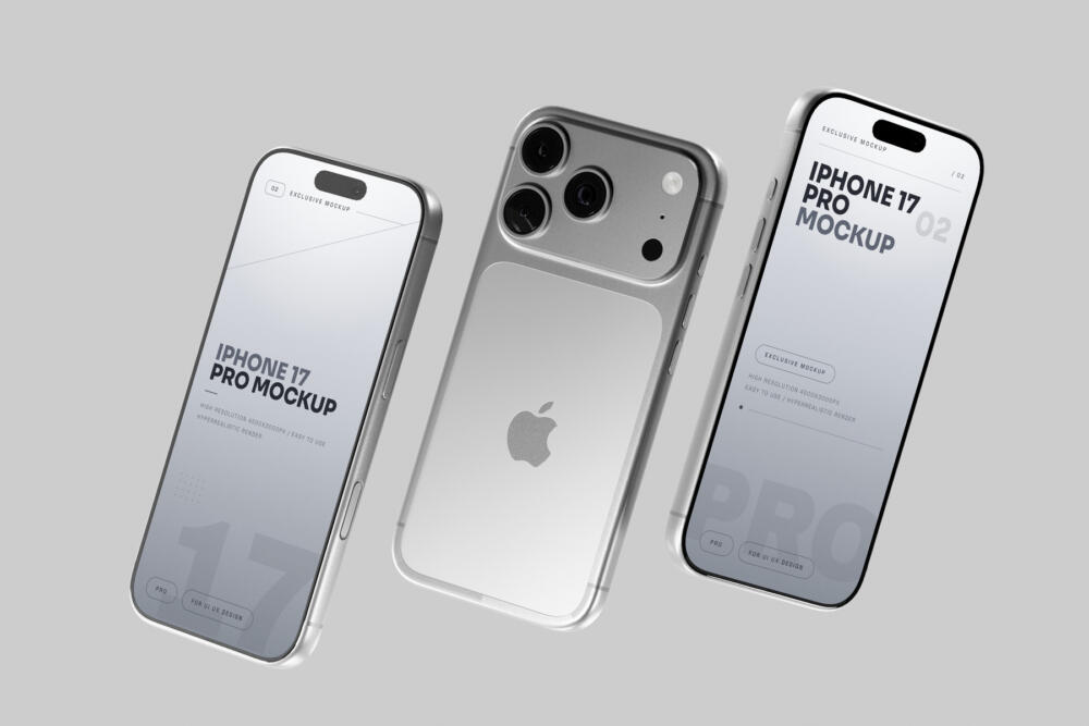 Silver iPhone 17 Pro Mockup Three Piece Set