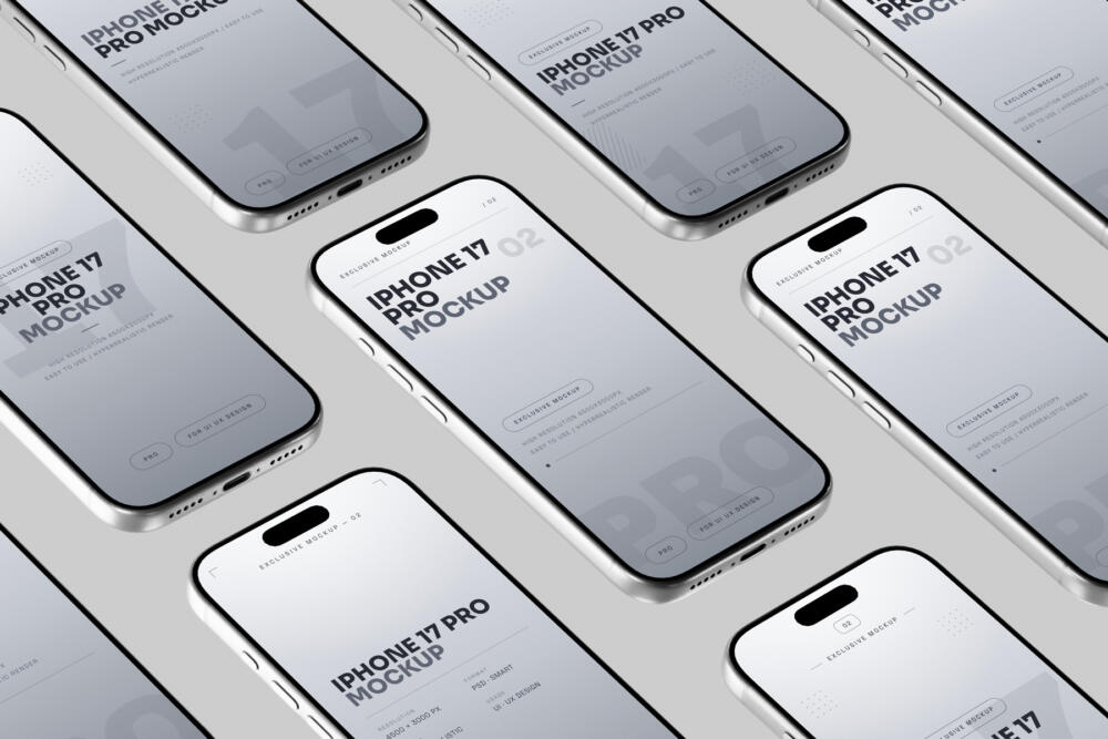 Silver iPhone 17 Pro Mockup Top View