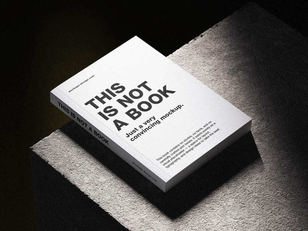 Softcover book on concrete mockup