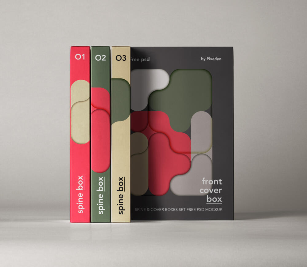 Spine Cover Boxes Psd Mockup Set