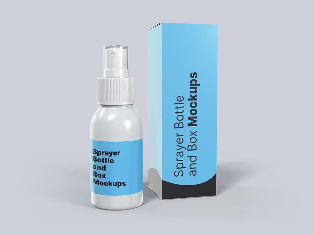 Sprayer Bottle And Box Mockup