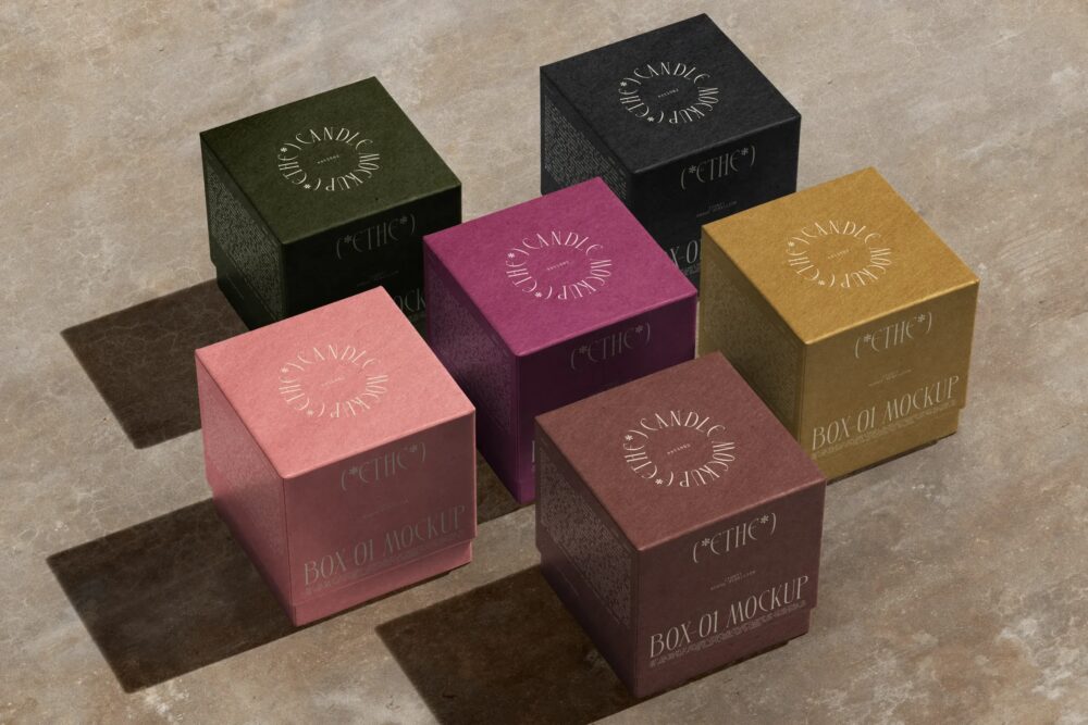 Square Box Mockups On Concrete Isometric