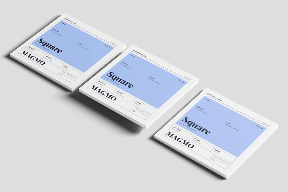 Square Branding Magazine Mockup PSD Angled Perspective