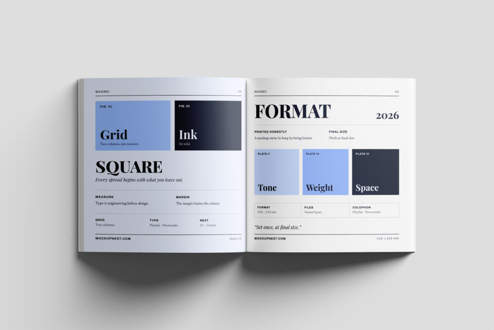Square Branding Magazine Mockup PSD Front View