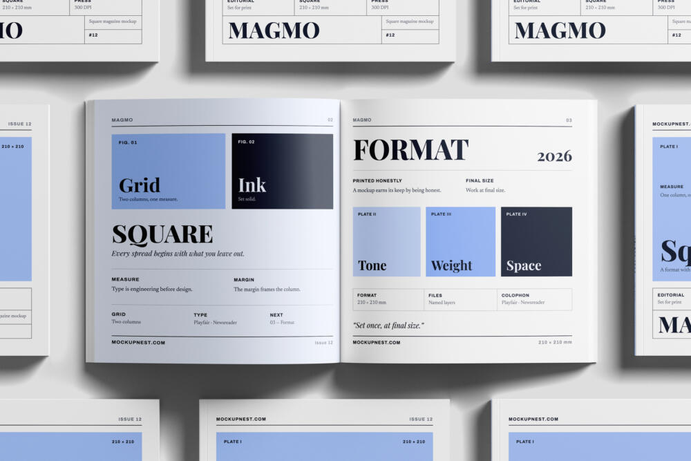 Square Editorial Magazine Mockup PSD