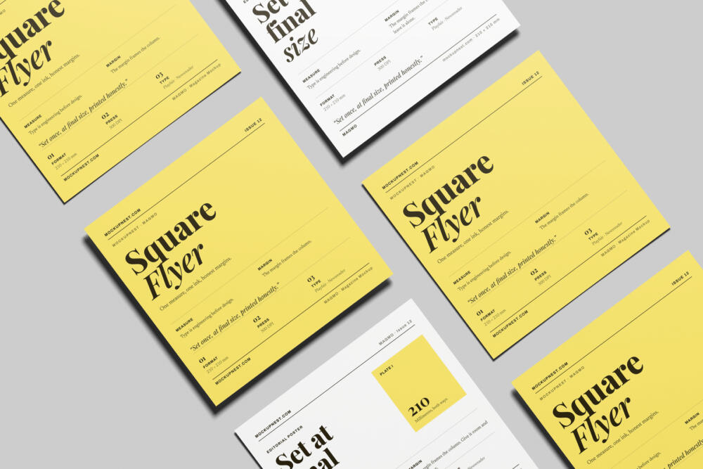 Square Leaflet Mockup Angled View Set