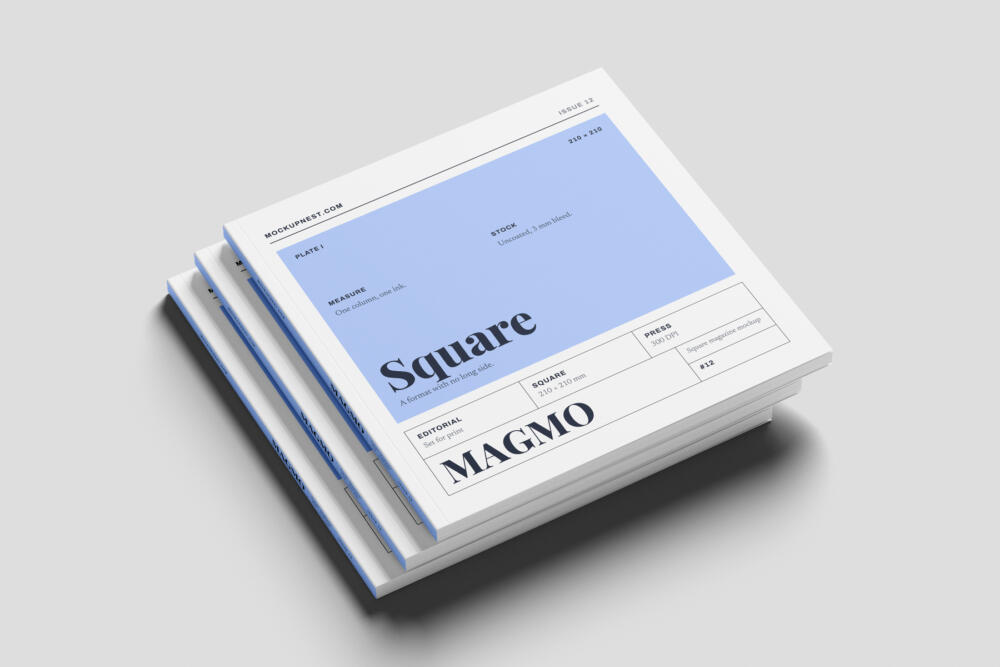 Square Magazine Mockup PSD Angled View