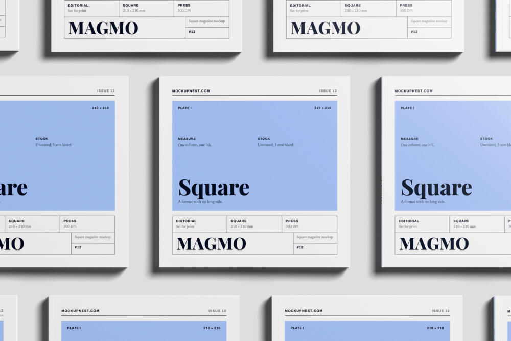 Square Professional Magazine Mockup PSD On Wall